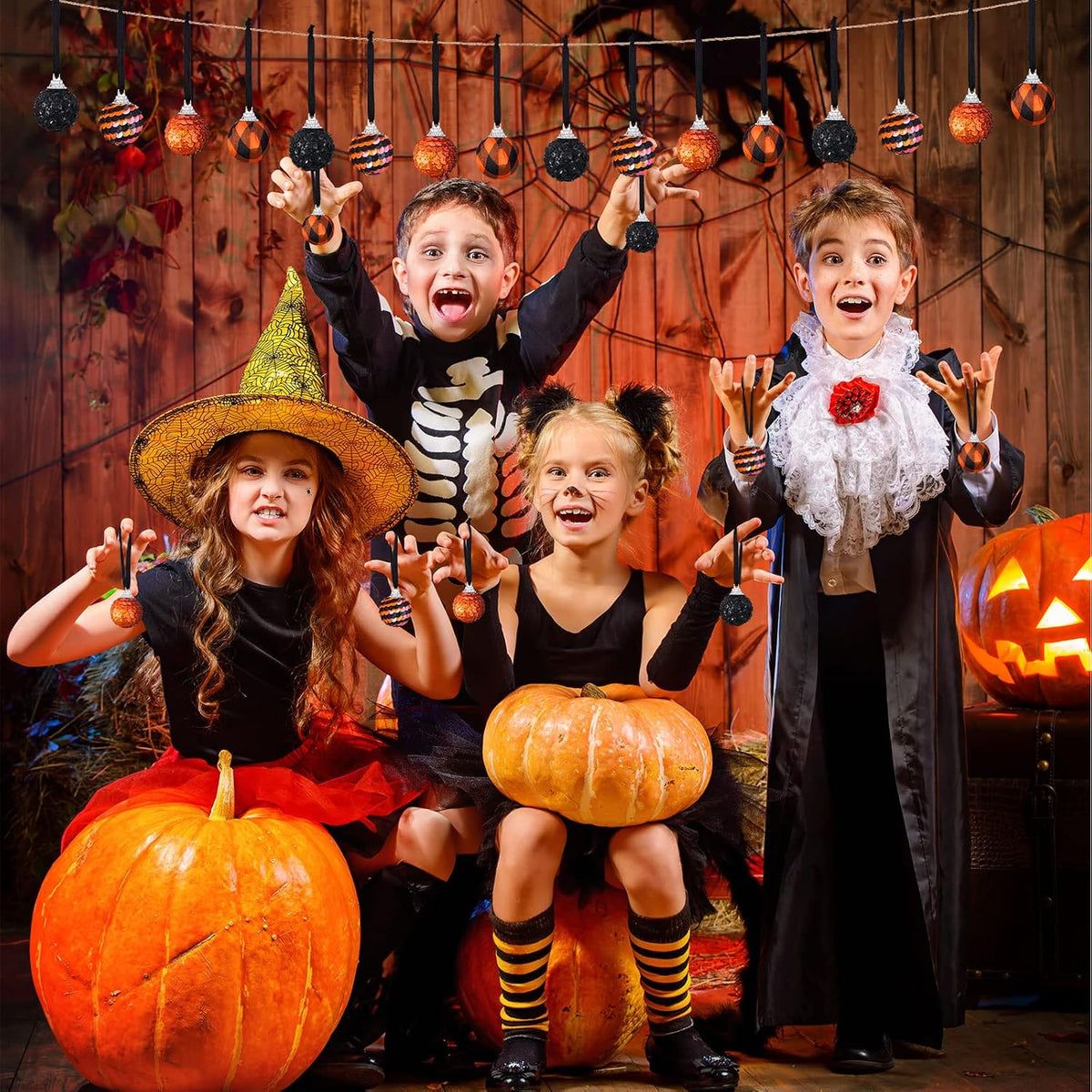 Honoson 24 Pcs Halloween Mini Ball Ornaments for Tree 1.2" Hanging Decor