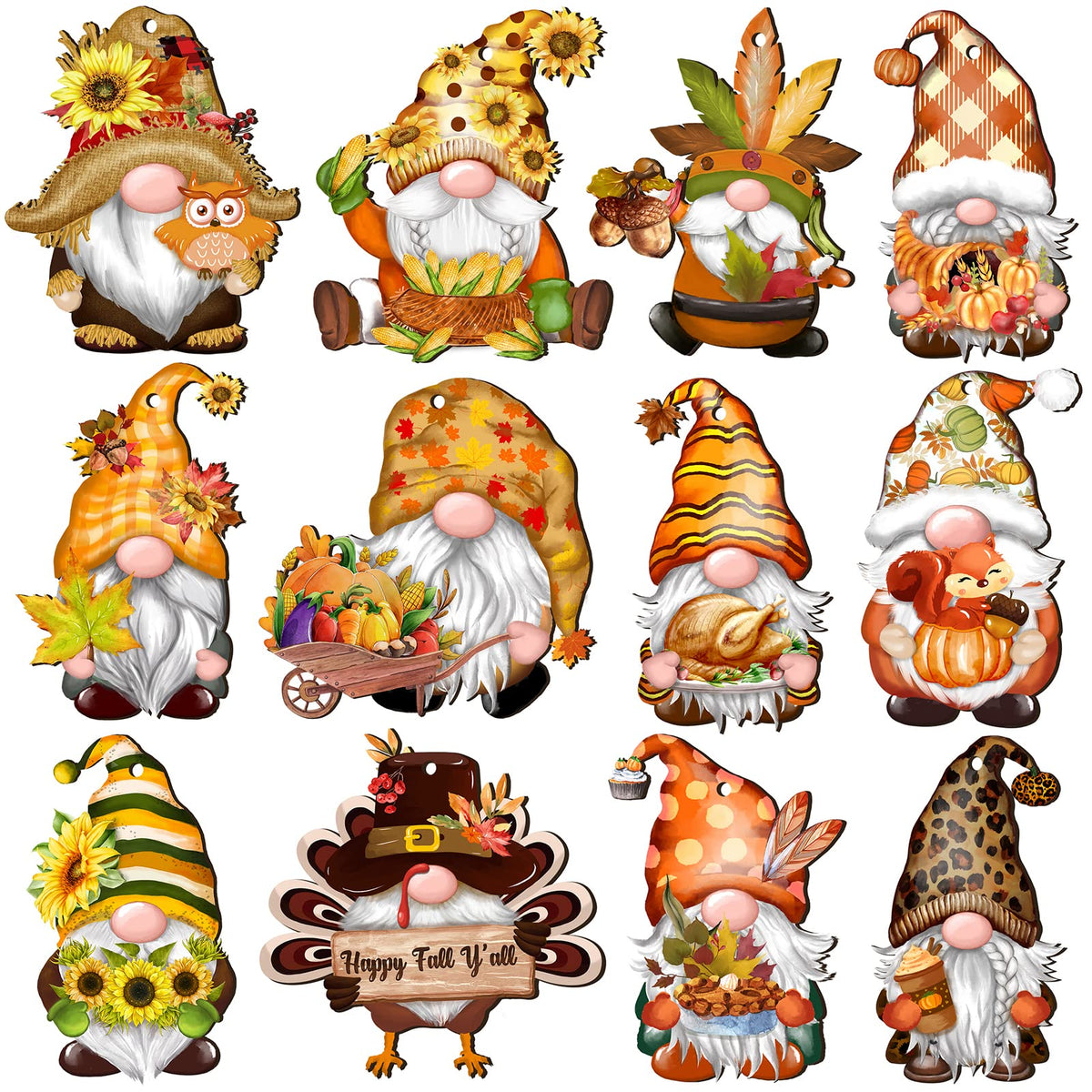 JOPHMO 24 Pieces Christmas Gnome Wooden Hanging Ornaments, Wood Hanging Decor for Christmas Tree Decoration Gnome Santa Doll Wooden Hanging Craft Gnome Elf Party Supplies