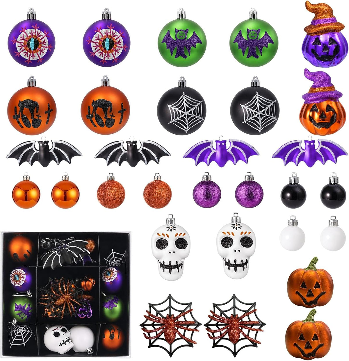 Halloween Ornament Set, 30pcs Shatterproof Tree Decorations Indoor