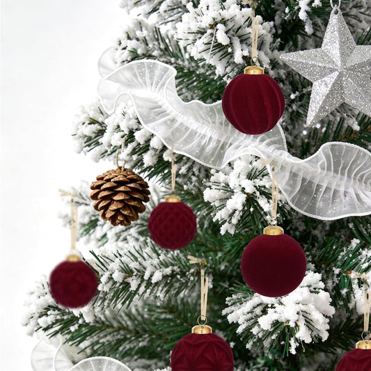 30Pcs Burgundy Velvet Christmas Ball Ornaments for Xmas Tree Decorations