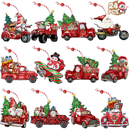 JOPHMO 24 Pieces Christmas Gnome Wooden Hanging Ornaments, Wood Hanging Decor for Christmas Tree Decoration Gnome Santa Doll Wooden Hanging Craft Gnome Elf Party Supplies