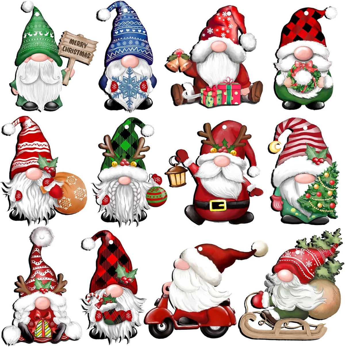 JOPHMO 24 Pieces Christmas Gnome Wooden Hanging Ornaments, Wood Hanging Decor for Christmas Tree Decoration Gnome Santa Doll Wooden Hanging Craft Gnome Elf Party Supplies