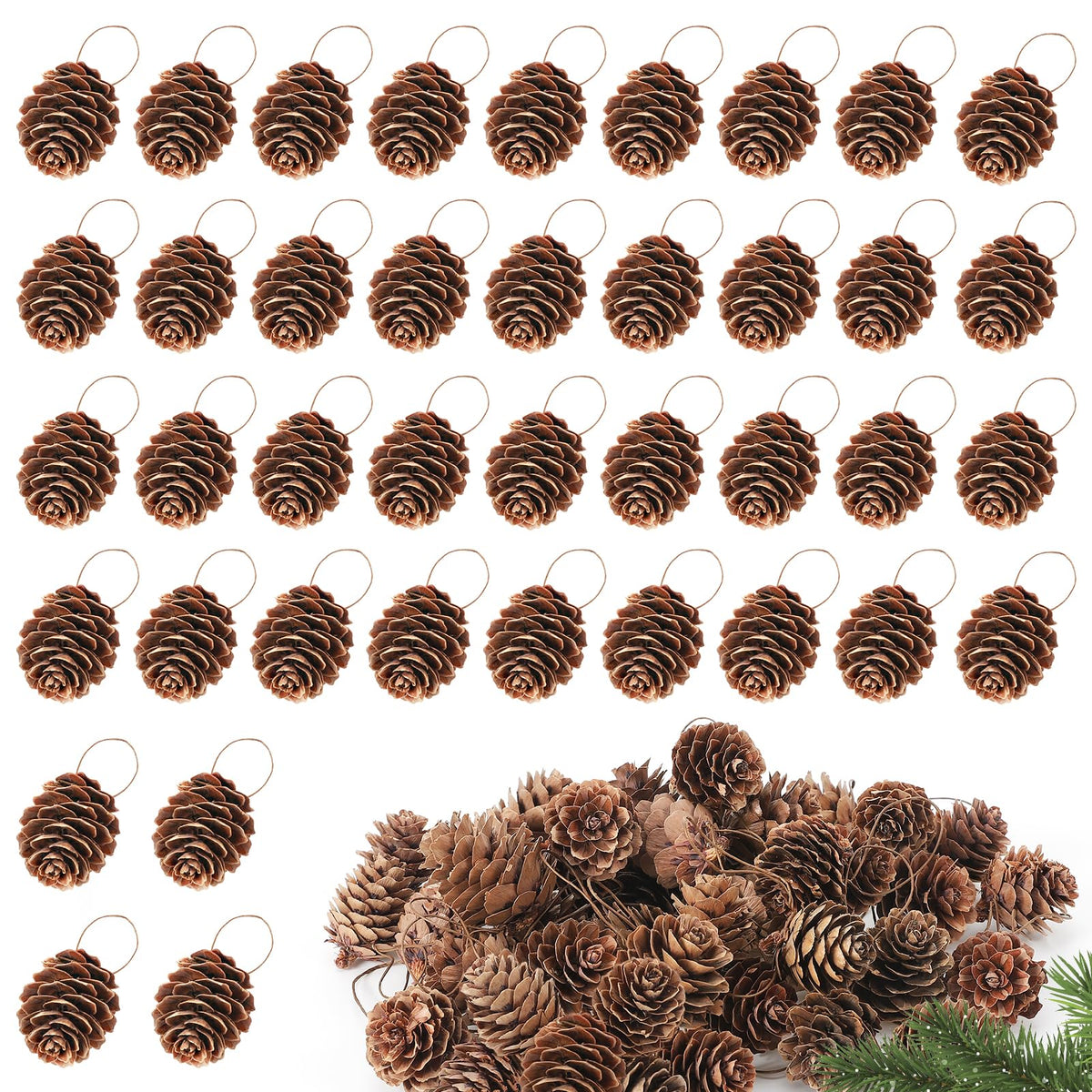 Apipi 1" Natural Mini Pine Cones Fall Decor Christmas Ornaments, 40 Pcs