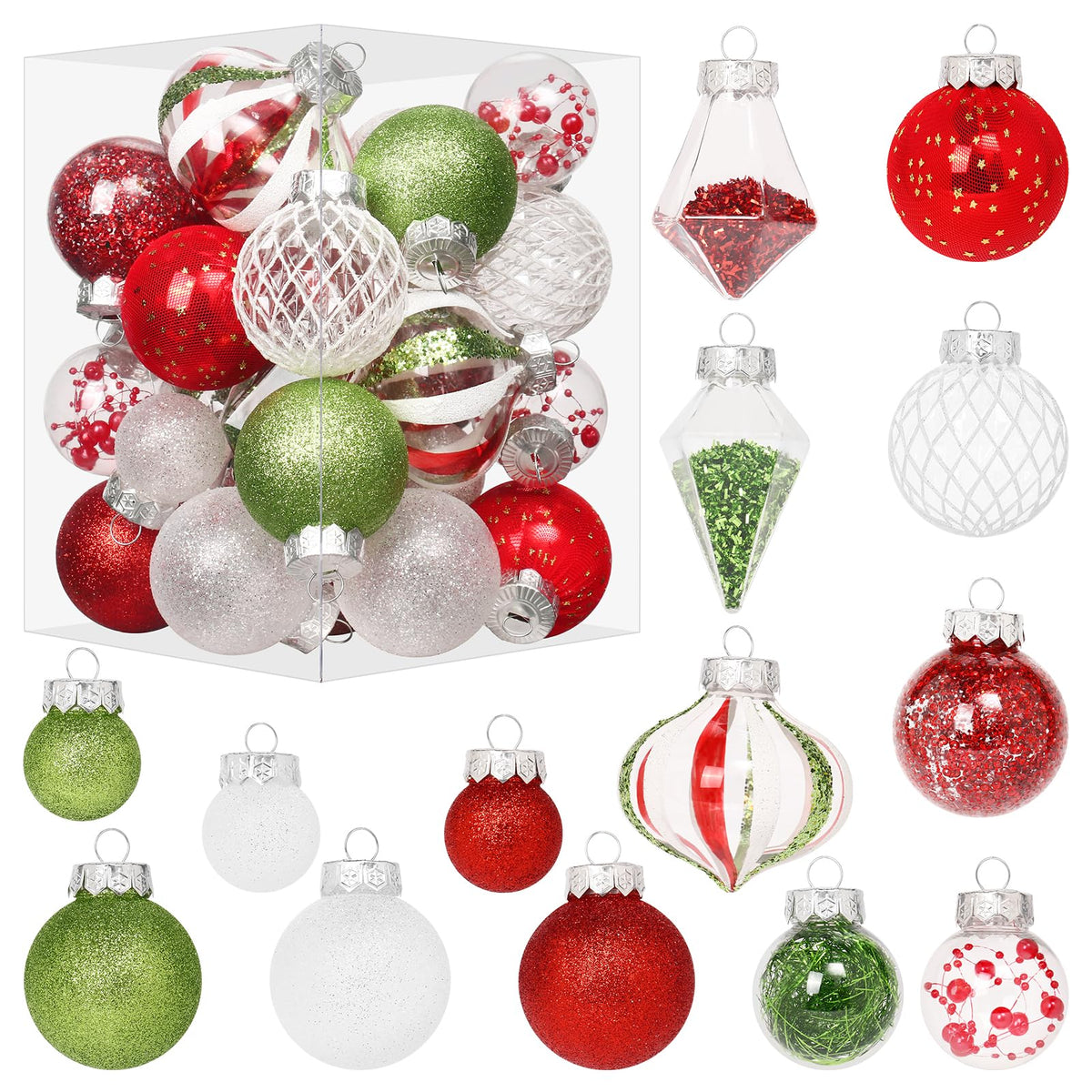 34PCS Champagne/White Christmas Ball Ornaments Set for Tree Decor