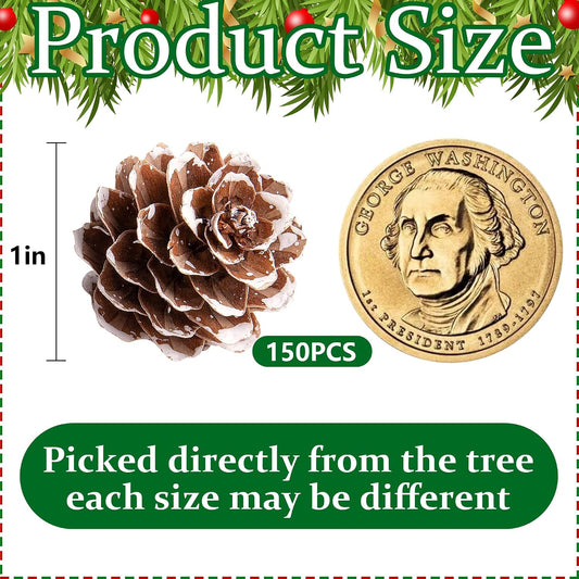 150 Pcs Christmas Natural Mini Pine Cones - Small Xmas Snow Pinecones Decor
