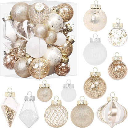 34PCS Champagne/White Christmas Ball Ornaments Set for Tree Decor