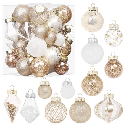 34PCS Champagne/White Christmas Ball Ornaments Set for Tree Decor