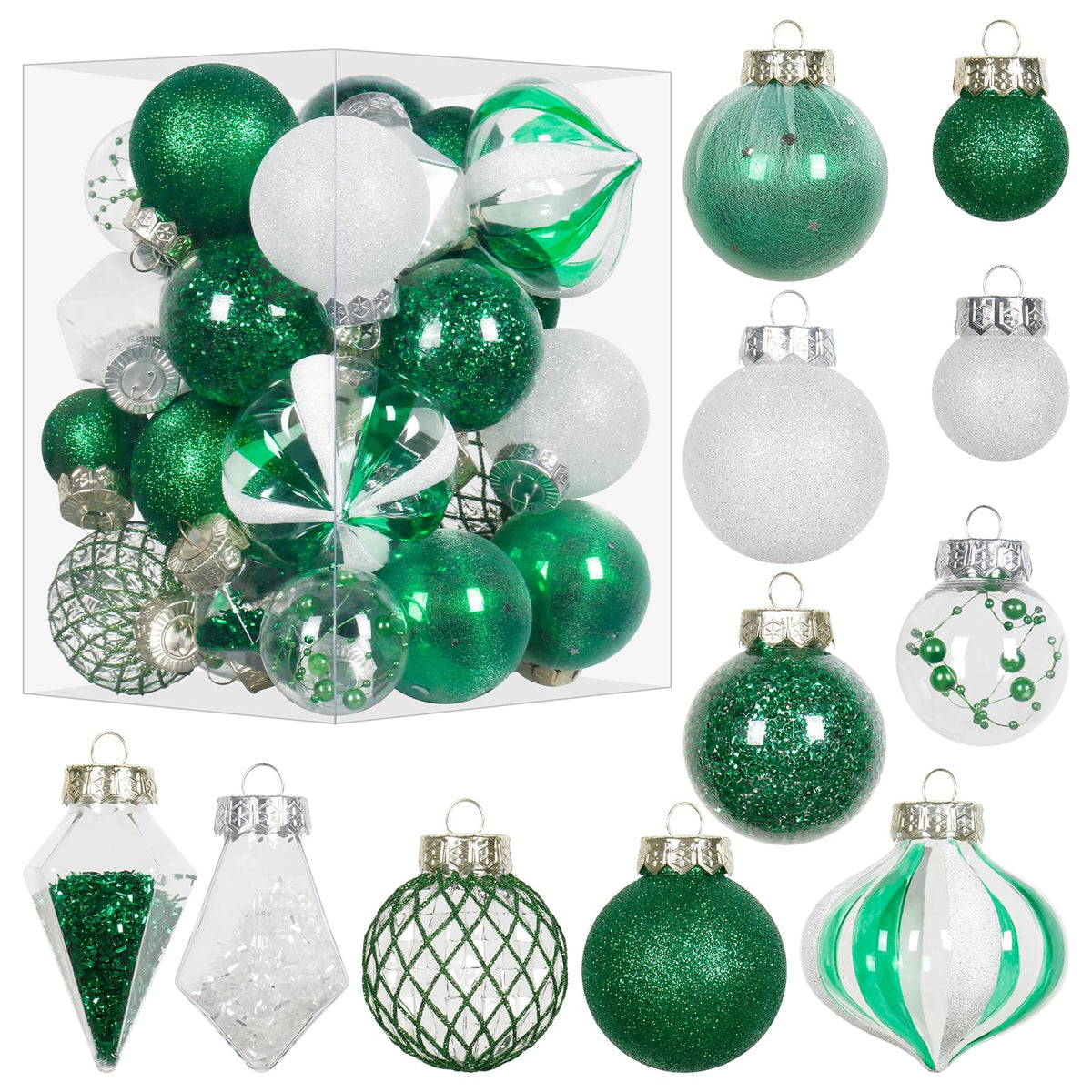 34PCS Champagne/White Christmas Ball Ornaments Set for Tree Decor