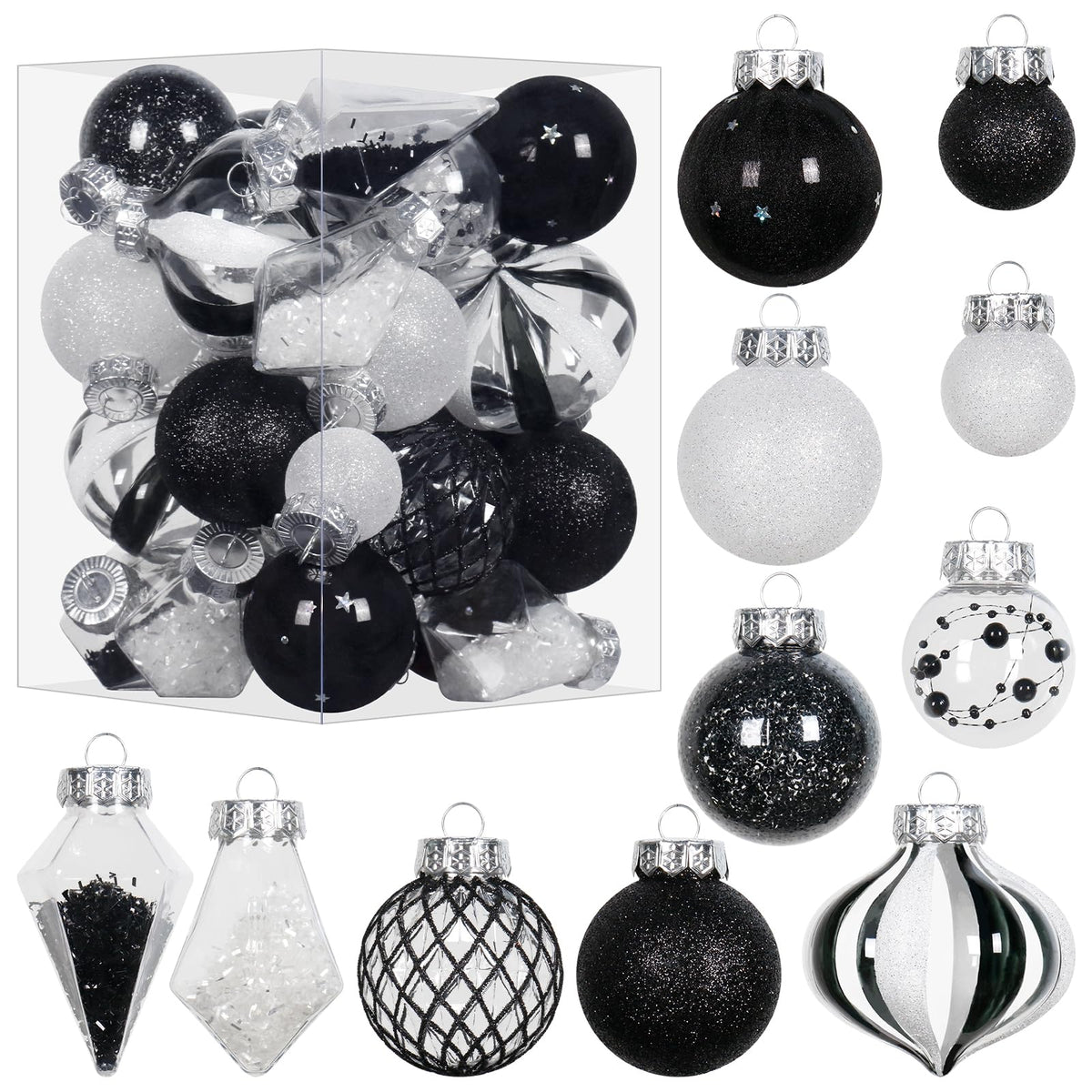 34PCS Champagne/White Christmas Ball Ornaments Set for Tree Decor