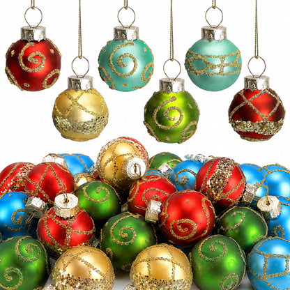 24 Pcs Christmas Mini Glass Ball Ornaments, Mini Glitter Xmas Hanging Balls
