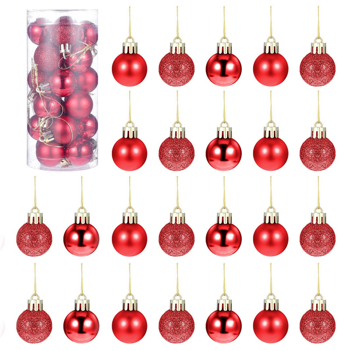 24 Pieces Mini Christmas Balls - Xmas Tree Ornaments and Decorations Pendant for Holiday Party Decor - 3cm/1.1'' (Gold)