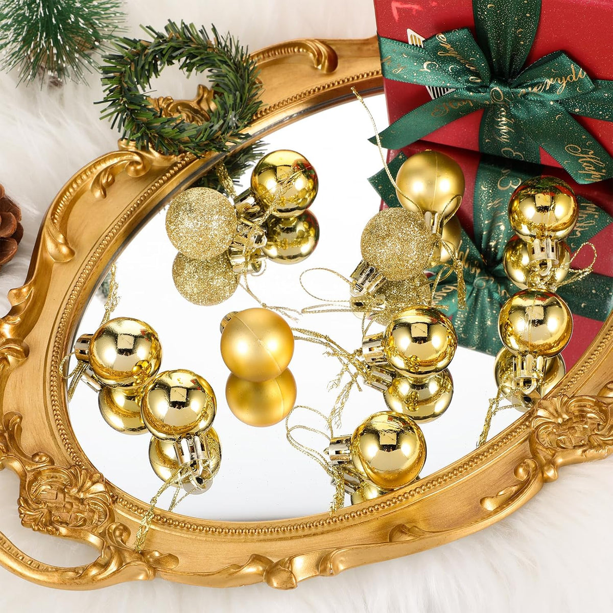 24 Pieces Mini Christmas Balls - Xmas Tree Ornaments and Decorations Pendant for Holiday Party Decor - 3cm/1.1'' (Gold)