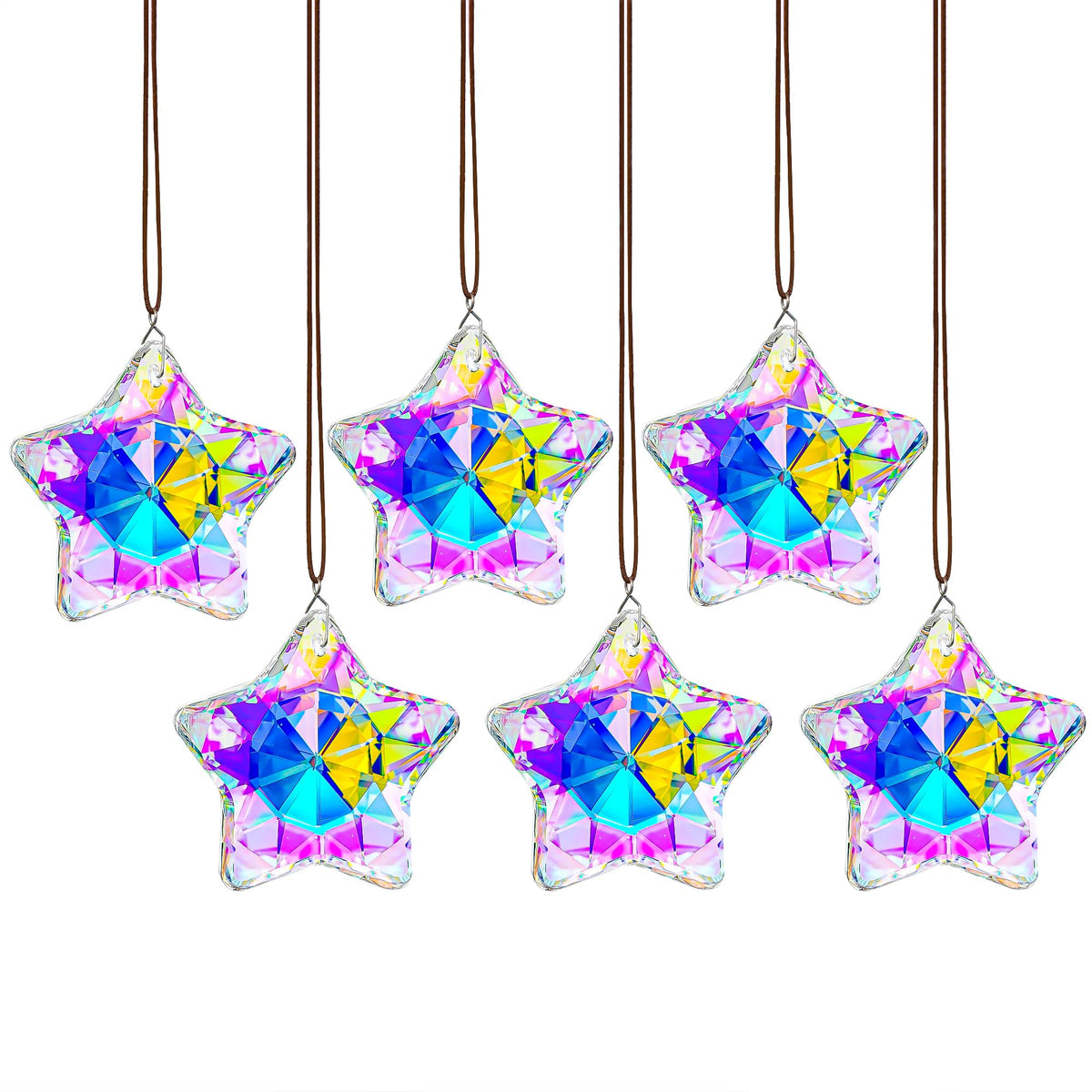 6 Pcs Clear Crystal Star Ornaments Faceted Christmas Hanging Decor