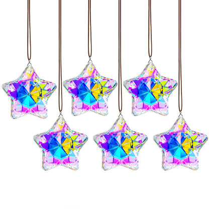 6 Pcs Clear Crystal Star Ornaments Faceted Christmas Hanging Decor