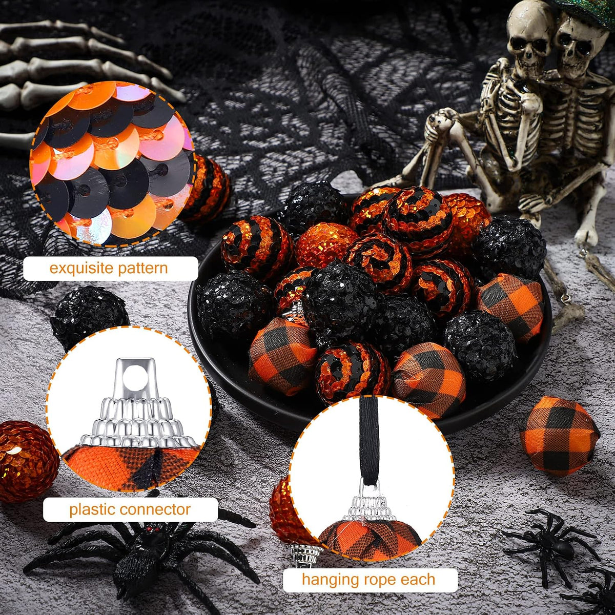 Honoson 24 Pcs Halloween Mini Ball Ornaments for Tree 1.2" Hanging Decor