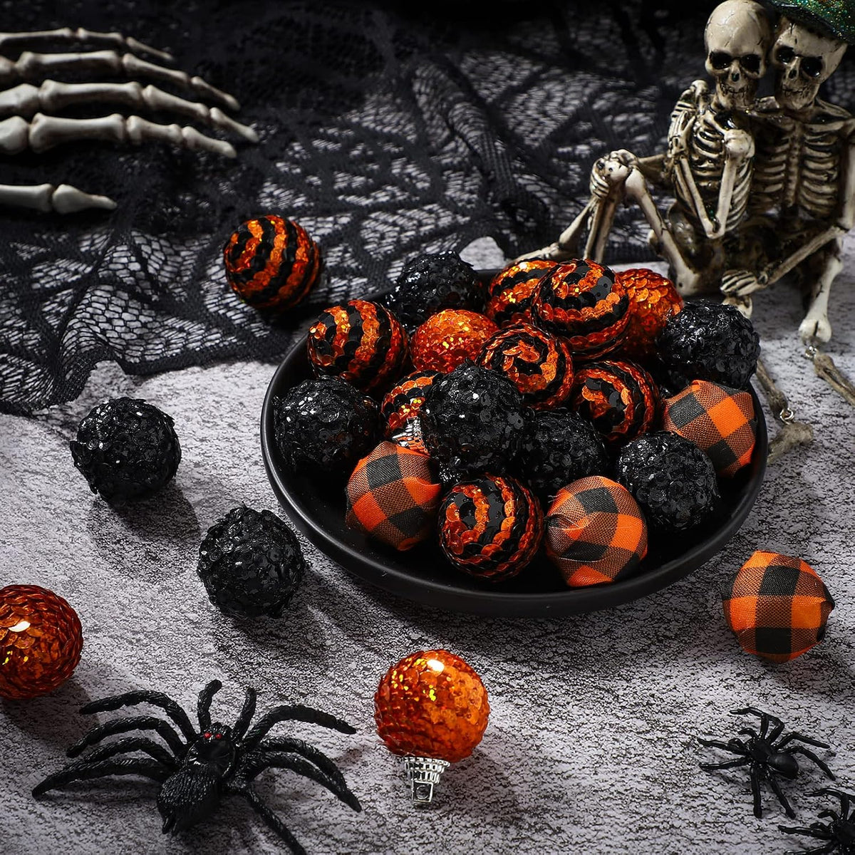 Honoson 24 Pcs Halloween Mini Ball Ornaments for Tree 1.2" Hanging Decor