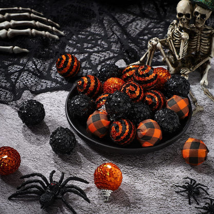 Honoson 24 Pcs Halloween Mini Ball Ornaments for Tree 1.2" Hanging Decor