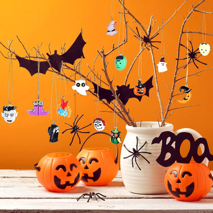 Queekay 30 Pcs Miniature Halloween Ornaments Resin Charm Pendant Decor