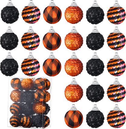 Honoson 24 Pcs Halloween Mini Ball Ornaments for Tree 1.2" Hanging Decor