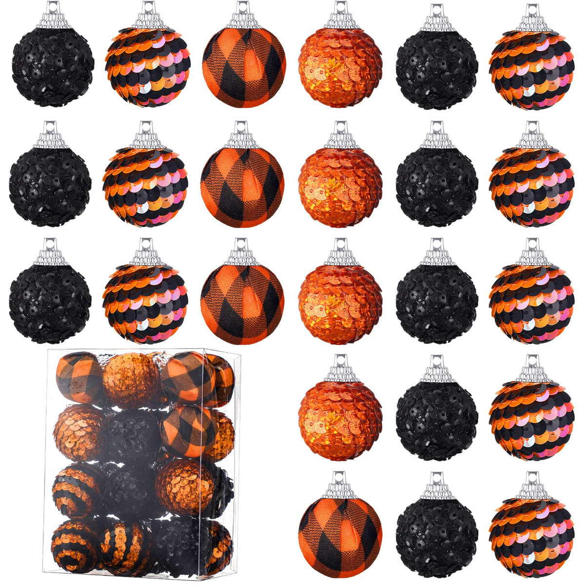 Honoson 24 Pcs Halloween Mini Ball Ornaments for Tree 1.2" Hanging Decor