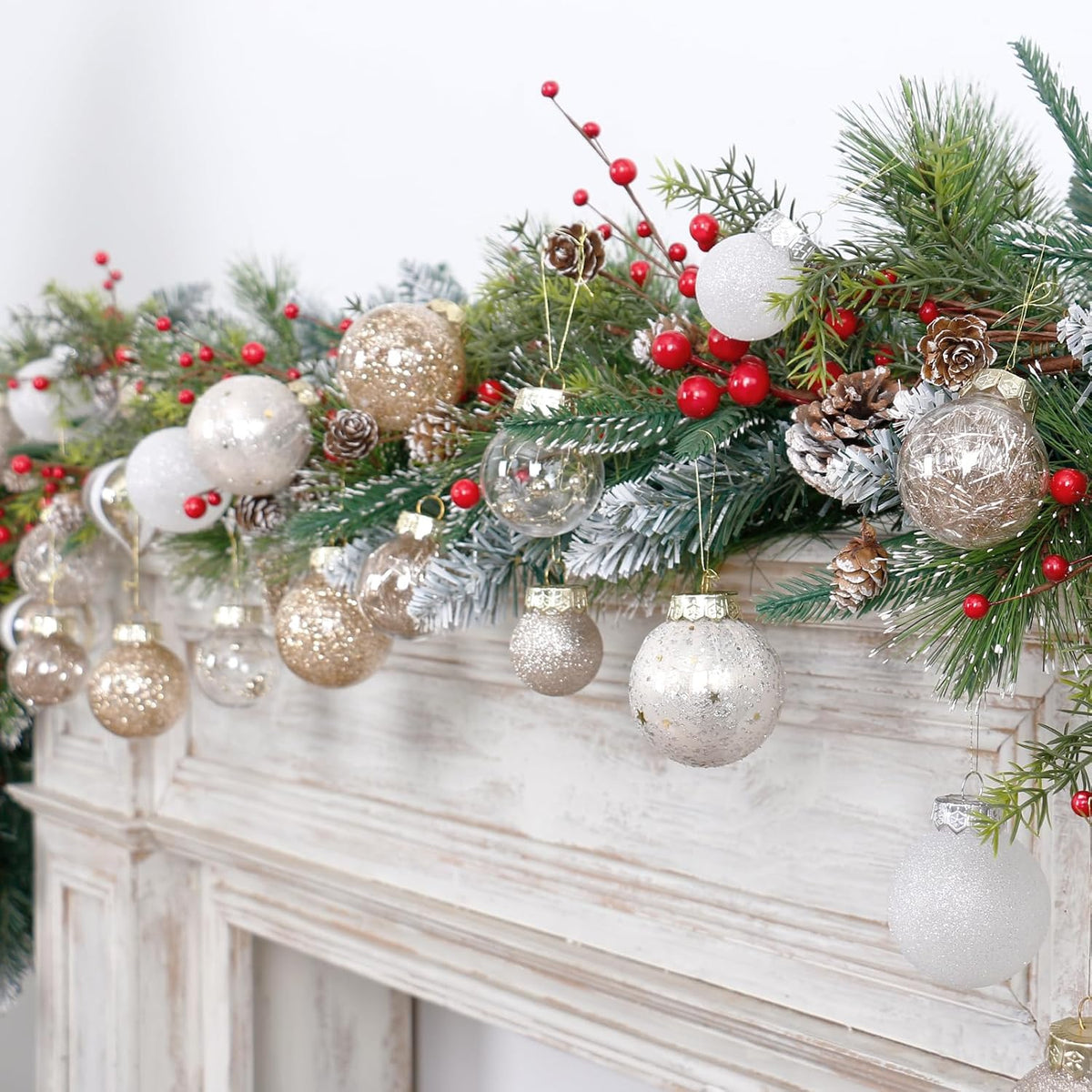 34PCS Champagne/White Christmas Ball Ornaments Set for Tree Decor