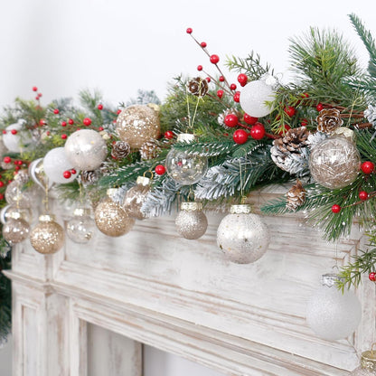 34PCS Champagne/White Christmas Ball Ornaments Set for Tree Decor