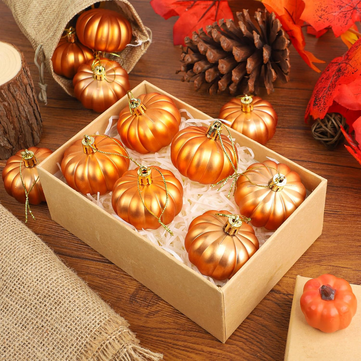12 Pcs Pumpkin Hanging Ornaments Fall Mini Pumpkin Ball for Tree Thanksgiving Orange Pumpkin Hanging Decorations for Fall Thanksgiving Christmas Harvest Party Tree Home Decor