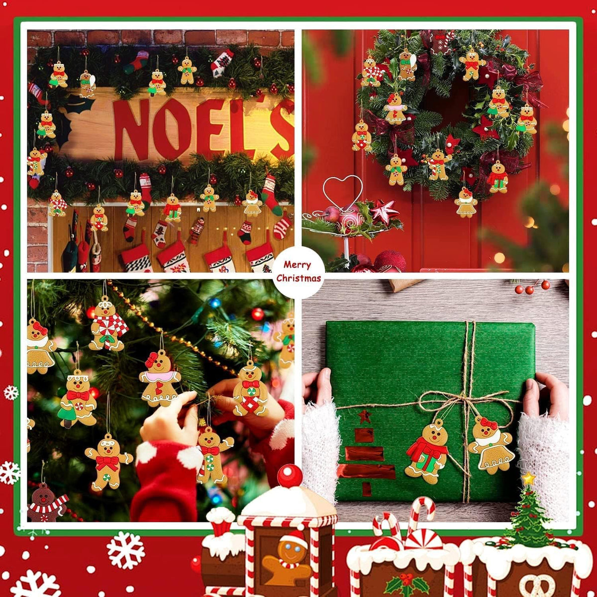 Gingerbread Man Ornaments 12pcs Gingerbread Christmas Decorations for Tree, Cute Hanging Plastic Gingerbread Figurines Ornaments for Christmas Tree, Home Decor Living Room Kids Birthday Party Supplies