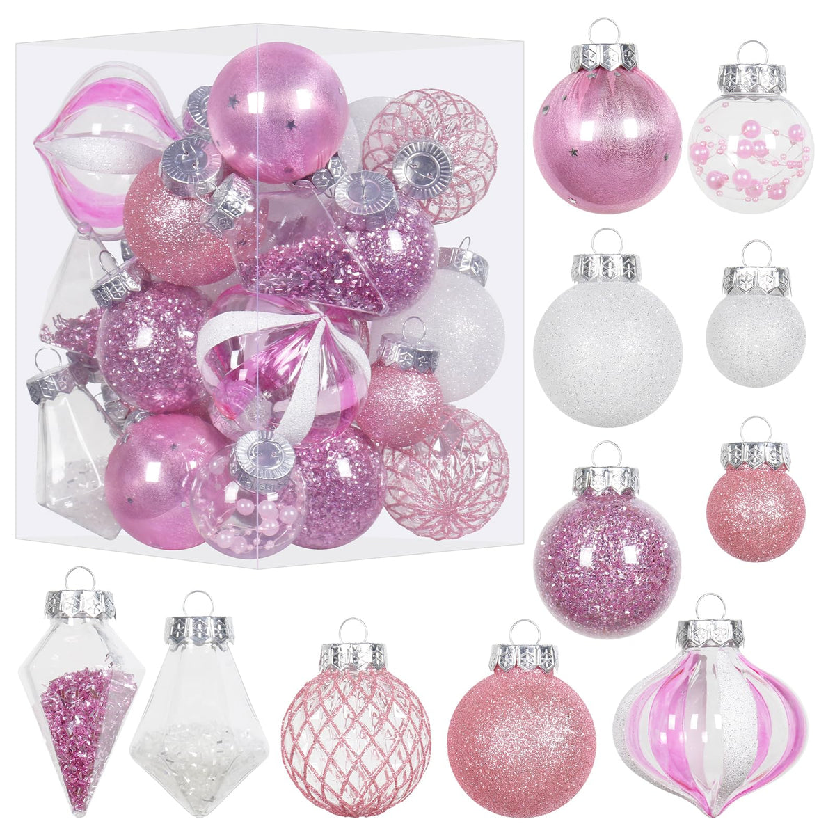 34PCS Champagne/White Christmas Ball Ornaments Set for Tree Decor