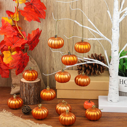 12 Pcs Pumpkin Hanging Ornaments Fall Mini Pumpkin Ball for Tree Thanksgiving Orange Pumpkin Hanging Decorations for Fall Thanksgiving Christmas Harvest Party Tree Home Decor