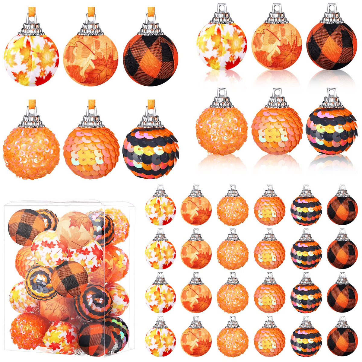 Honoson 24 Pcs Halloween Mini Ball Ornaments for Tree 1.2" Hanging Decor