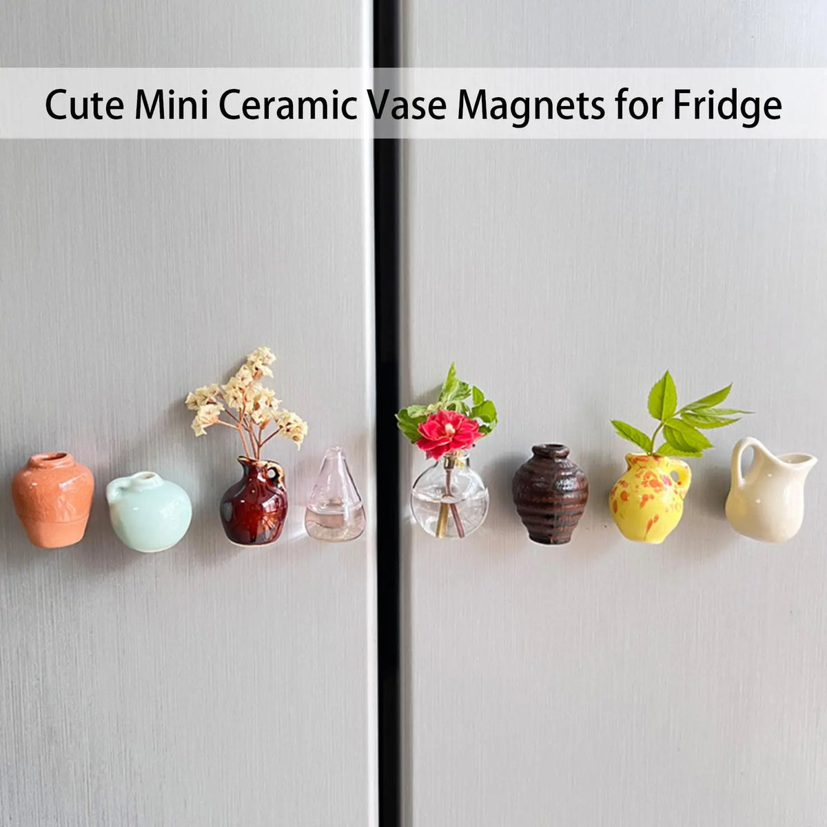 8PCS Whimsical Lightweight 3D Ceramic Flower Vase Magnets - Magnetic Decorative Fridge Magnets, Tiny Mini Bud Vases for Refrigerator Decorating & Fridge Display