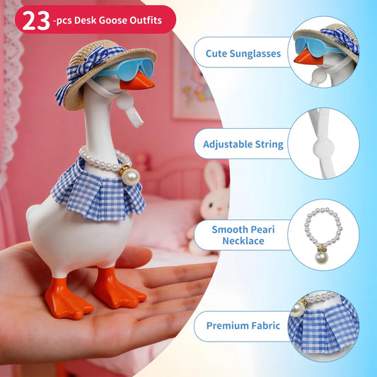 23-Piece Mini Clothing Set - 2 Pool Float Looks, 7" Fit, Colorful Prints, Desk Decor - Includes Accessories (Hats, Sunglasses, Bikini, Hair Clip, Swim Ring, Dresses) for Magnetic Porch Key Holder, Office Gifts (Figure Not Included), 7" Goose Fit, Kawaii G