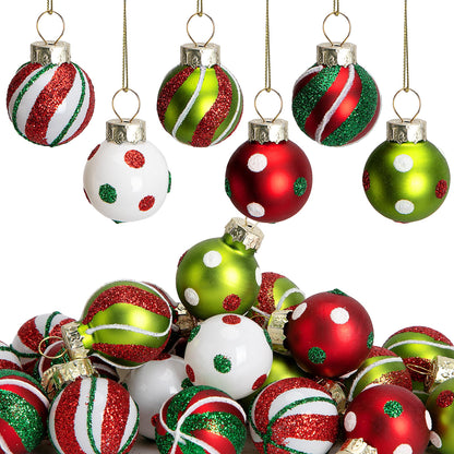 24 Pcs Christmas Mini Glass Ball Ornaments, Mini Glitter Xmas Hanging Balls