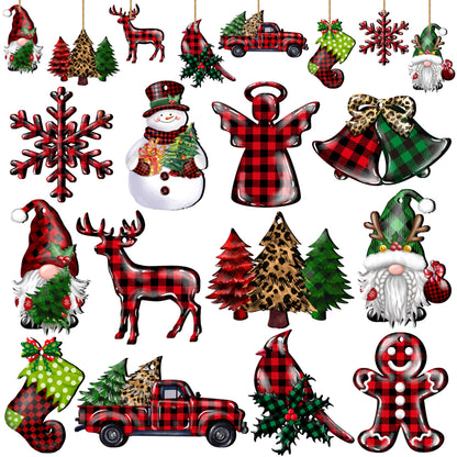 JOPHMO 24 Pieces Christmas Gnome Wooden Hanging Ornaments, Wood Hanging Decor for Christmas Tree Decoration Gnome Santa Doll Wooden Hanging Craft Gnome Elf Party Supplies
