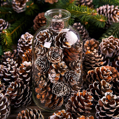 150 Pcs Christmas Natural Mini Pine Cones - Small Xmas Snow Pinecones Decor
