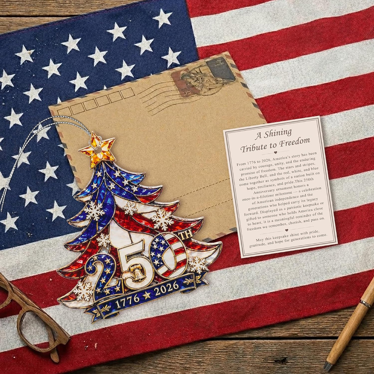 Christmas Decorations - Christmas Ornaments - 250 Anniversary USA Merchandise - Christmas Ornament 2026 - Stocking Stuffers - Gifts for Family Coworker car Hanging Accessories