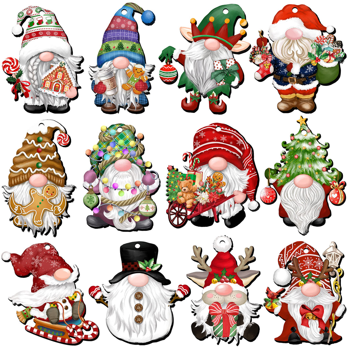 JOPHMO 24 Pieces Christmas Gnome Wooden Hanging Ornaments, Wood Hanging Decor for Christmas Tree Decoration Gnome Santa Doll Wooden Hanging Craft Gnome Elf Party Supplies