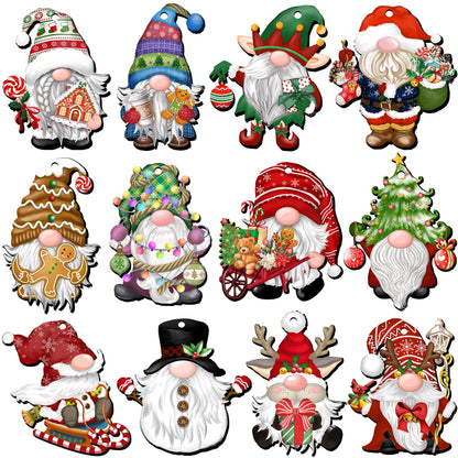 JOPHMO 24 Pieces Christmas Gnome Wooden Hanging Ornaments, Wood Hanging Decor for Christmas Tree Decoration Gnome Santa Doll Wooden Hanging Craft Gnome Elf Party Supplies