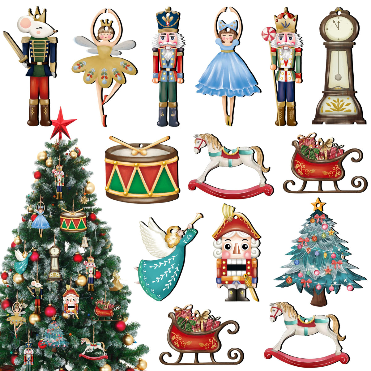 JOPHMO 24 Pieces Christmas Gnome Wooden Hanging Ornaments, Wood Hanging Decor for Christmas Tree Decoration Gnome Santa Doll Wooden Hanging Craft Gnome Elf Party Supplies