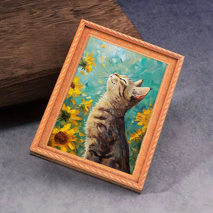 Sunflower Tiger Stripe Cat Painting Style Refrigerator Magnet, Fridge Magnet, Refrigerator Magnets Decorative, Healing Cat Magnet, Fresh Farmhouse Decor Magnet, Kitchen/storage Cabinet, Cat Lovers Gift, Magnetic Item