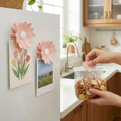 Pink Cherry Blossom Flower Magnetic Hanging Bag Clip Set - Heart Shape Fridge Sealing Clip, Home Supplies for Snack/Bread Storage, Kitchen Decor & Refrigerator Organizer Gift,sohochic