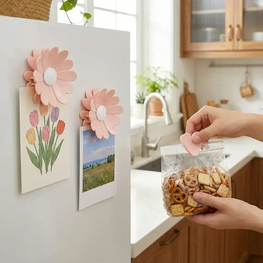 Pink Cherry Blossom Flower Magnetic Hanging Bag Clip Set - Heart Shape Fridge Sealing Clip, Home Supplies for Snack/Bread Storage, Kitchen Decor & Refrigerator Organizer Gift,sohochic