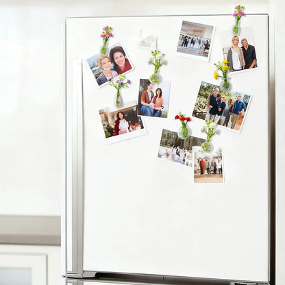 Cute Mini Vase Magnets for Fridge, Tiny Plant Glass Vases with Flowers, Magnetic Refrigerator Decor for Kitchen, Office, Locker 10pcs