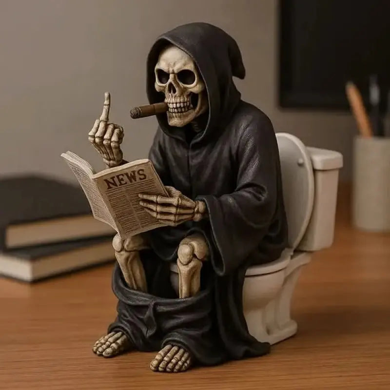 Middle Finger Toilet Grim Reaper Statue Figurine Halloween Decoration Funny Resin Craft Ornament Figurines Decor Death God Raises The Middle Finger