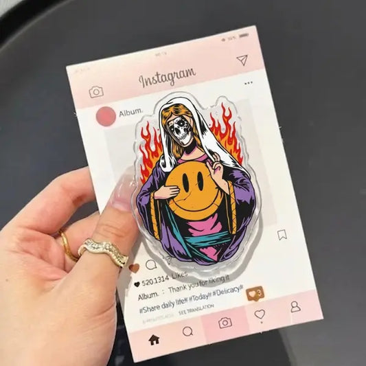 Vintage Bad Religion Smiley Face Fridge Magnet, Gothic Skeleton Nun Flame Magnetic Sticker, Retro Dark Pop Art Locker Decoration, Alternative Punk Rock Aesthetic Merch, Cool Grungy