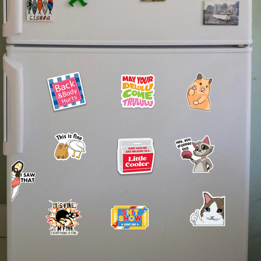 Funny Meme Fridge Magnets - Reusable Cute Animal & Word Set, Strong Grip, 16-Piece Gift for Refrigerator, Office Cabinet, Home Kitchen or Dorm Decor, 2.5in Durable Indoor Magnets