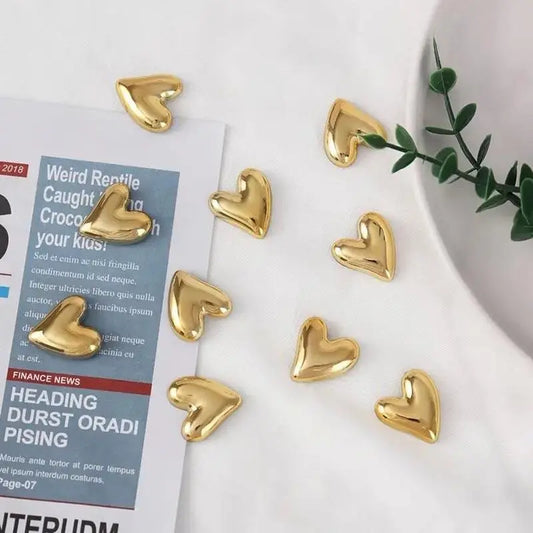 10pcs Refrigerator Golden Heart Magnets, Cute Charming Love Decoration Magnet Set for Home Kitchen and Office Whiteboard, Valentine's Day Gift for Friends and Loved Ones, Refrigerator Kitchen Magnet, Decorative, Fridge Magnets Cute