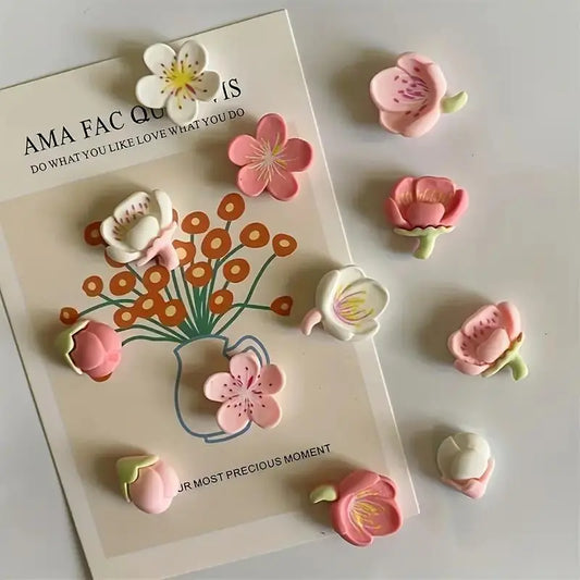 Flower Design Fridge Magnet, Flower Magnets, Refrigerator Magnets Decorative, Refrigerator Decorating Magnets, 12pcs/set Cute Mini Creative Fridge Decoration, Office Home Decoration & Photo & Message Whiteboard Sticker