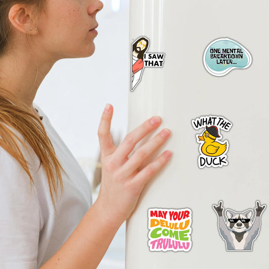 Funny Meme Fridge Magnets - Reusable Cute Animal & Word Set, Strong Grip, 16-Piece Gift for Refrigerator, Office Cabinet, Home Kitchen or Dorm Decor, 2.5in Durable Indoor Magnets